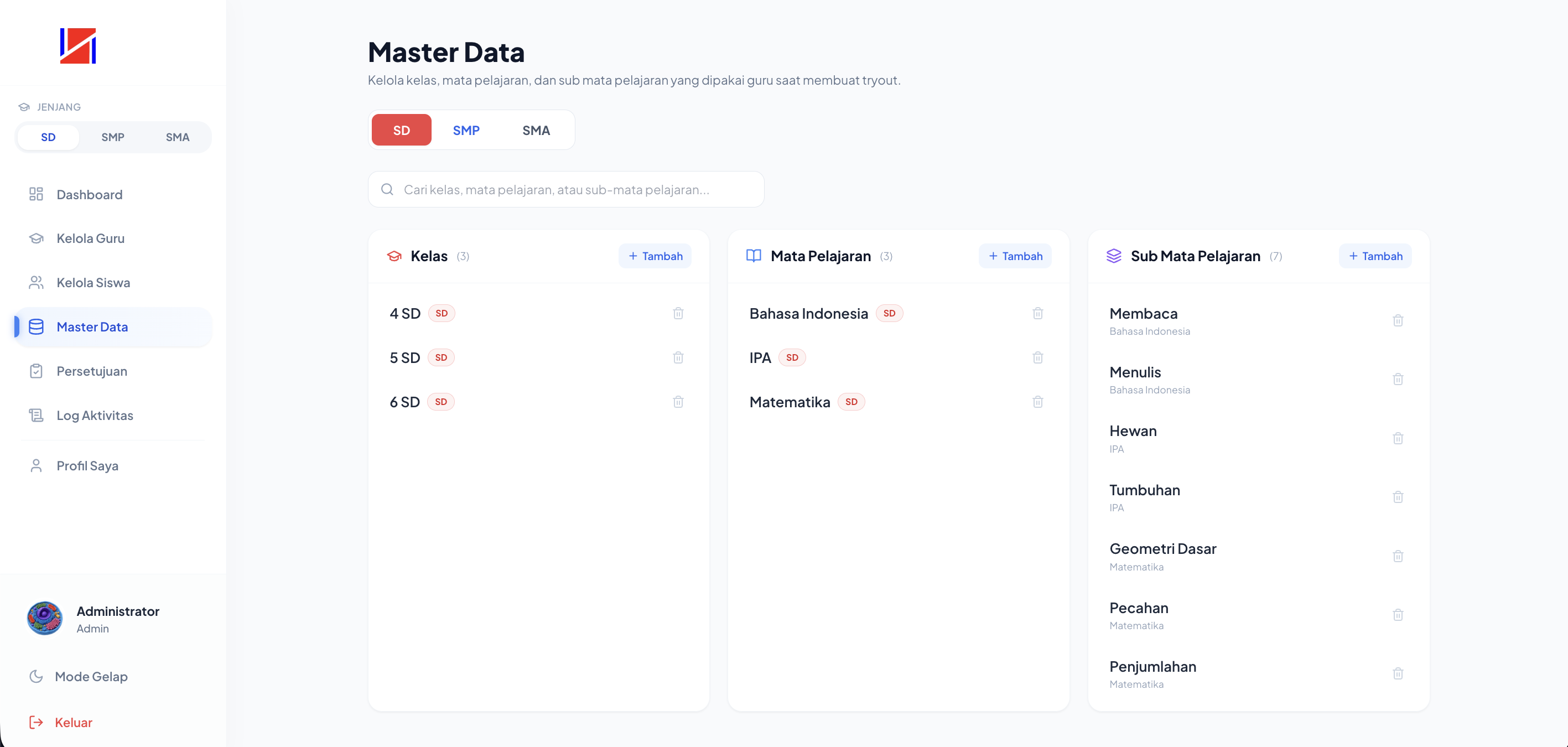 Screenshot Master Data