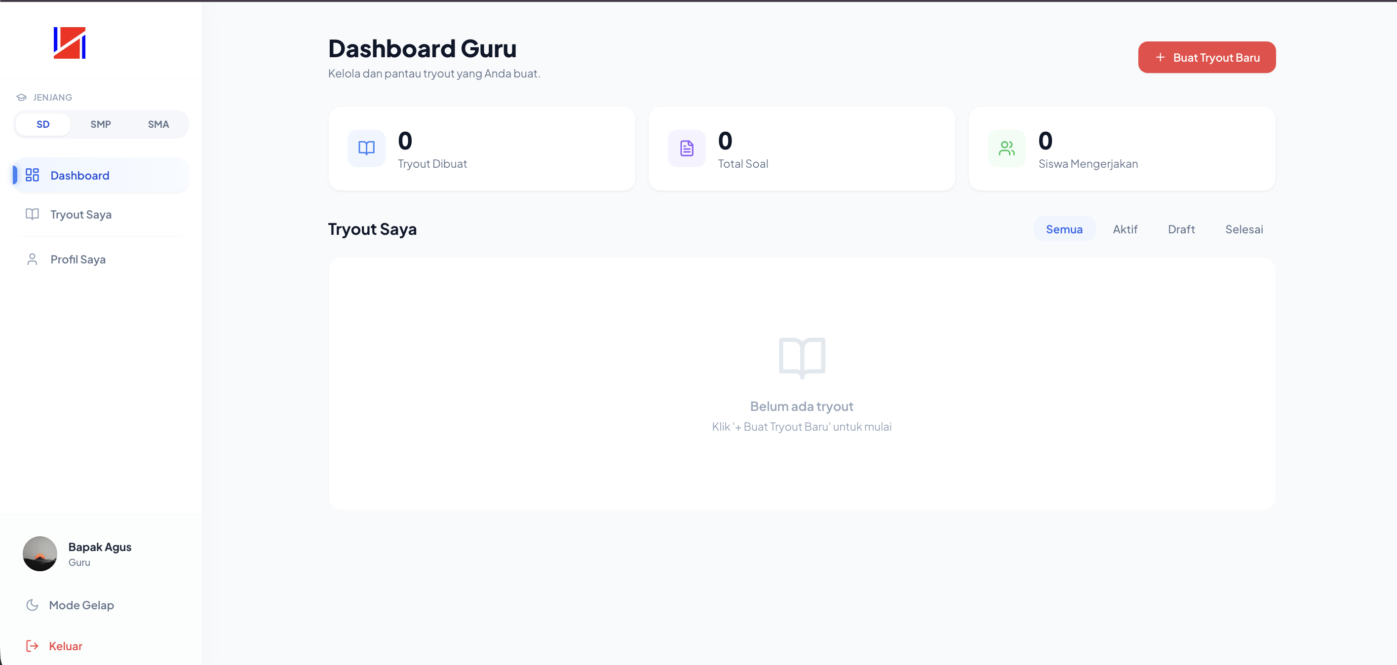 Screenshot Dasbor Guru